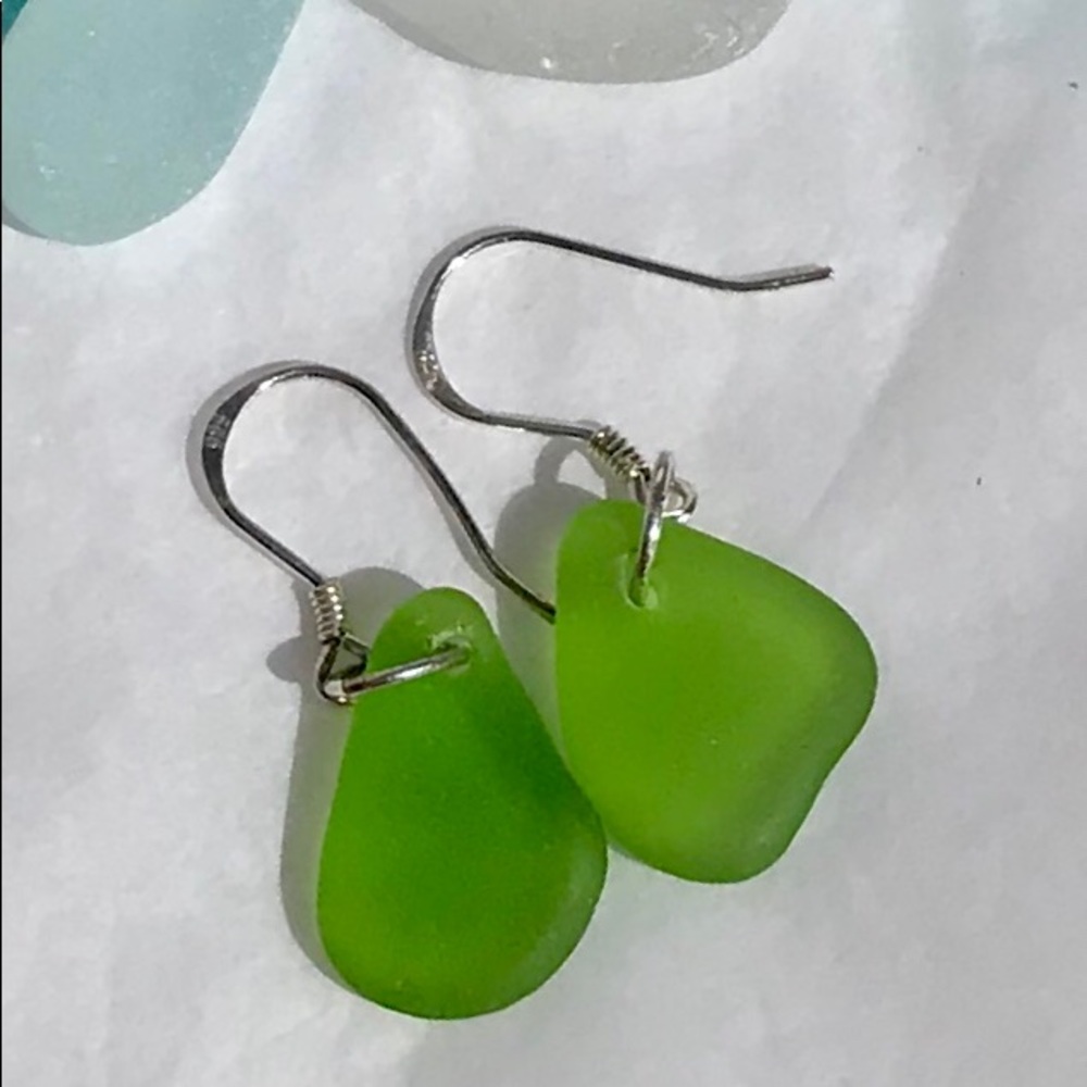 SEAGLASS Earrings Lime Green Sterling Silver